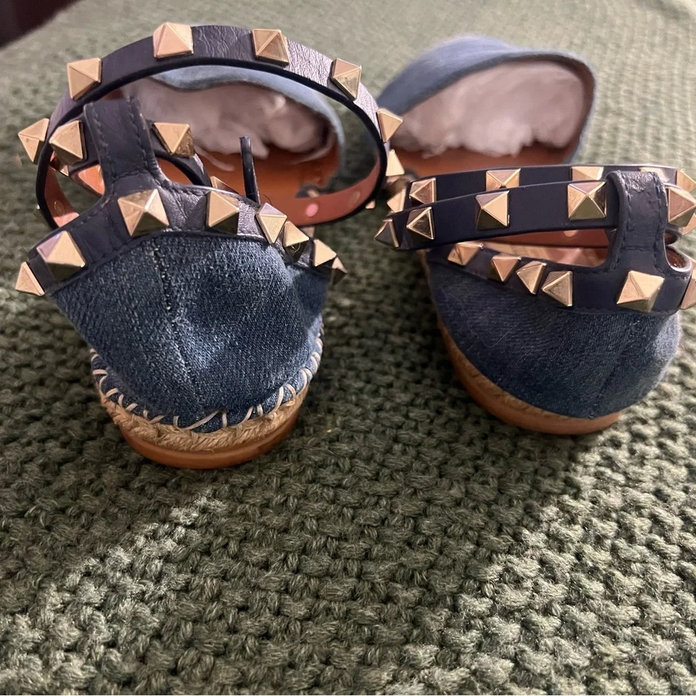 Valentino Garavani Blue Denim Rockstud Ankle Wrap Espadrilles